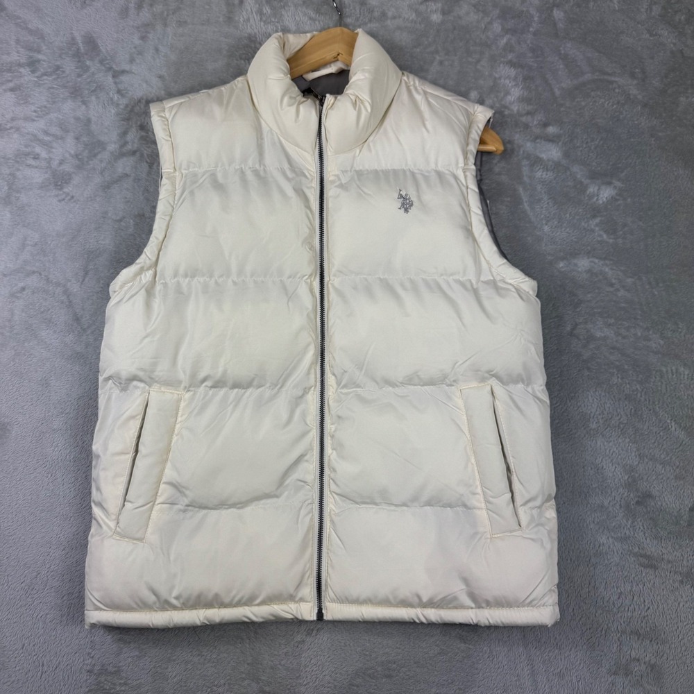 U.S. Polo Assn Women's Ivory Puffer Vest Full Zip Sleeveless Jacket Size Small